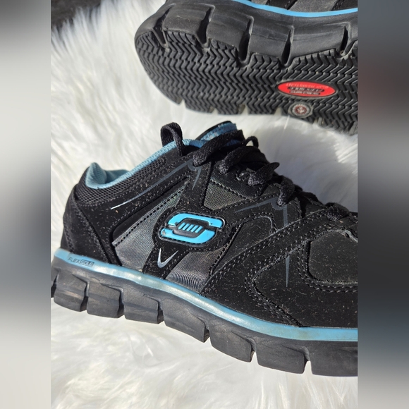 Skechers Work Shoes Women's Flex Sole Size US 7.5 Black & Blue Alloy Toe - Picture 6 of 14